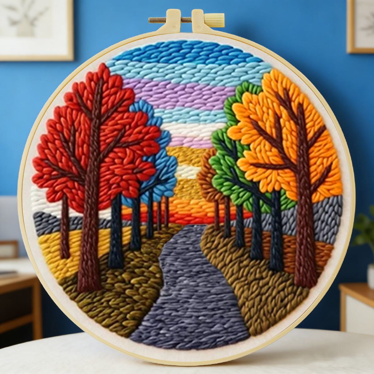 Textile Sewing Kit - 20X20CM/7.87inch Scenery Punch Needle Embroidery Set