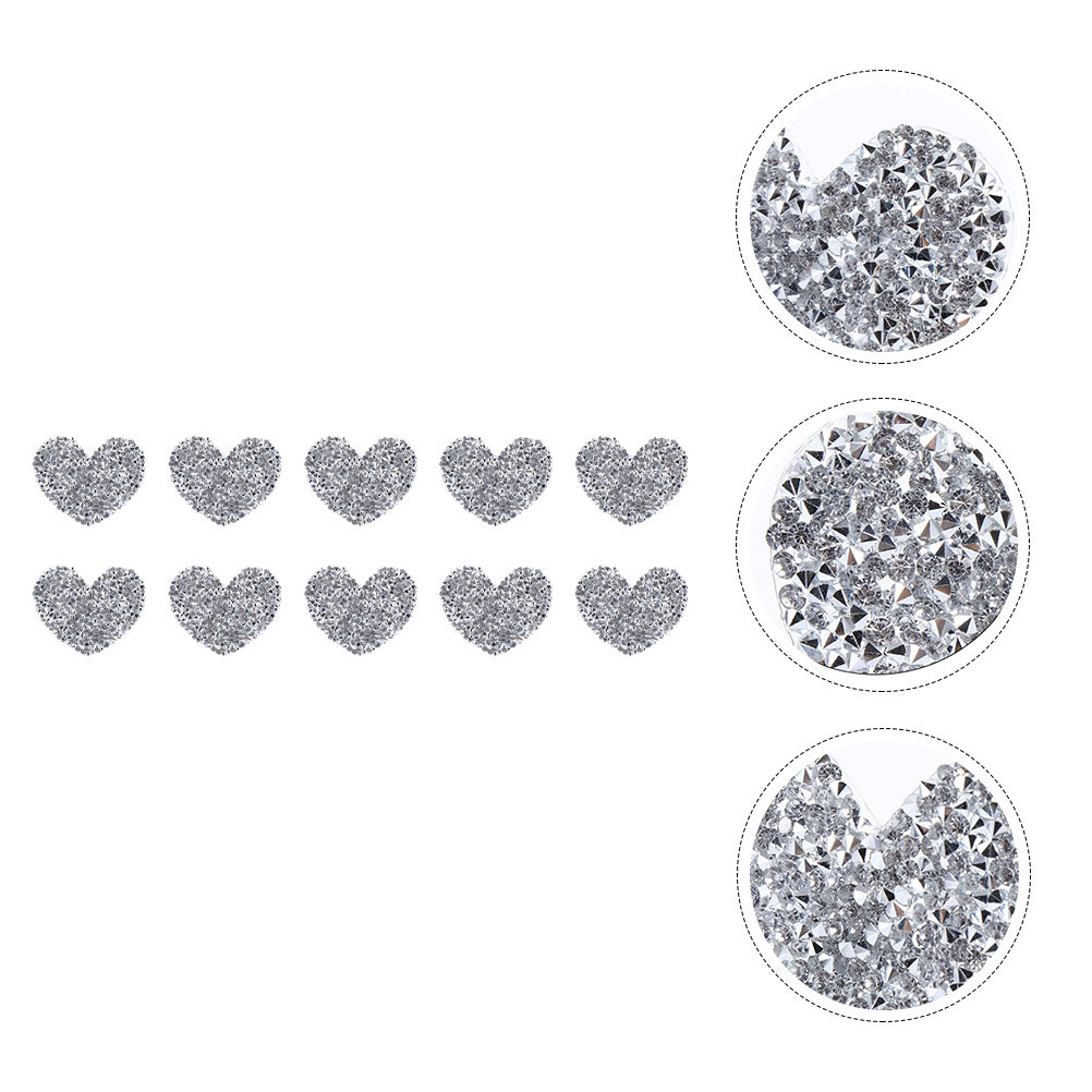 Sewing Recycling - 10Pcs Heart Shaped Embroidery Patches Rhinestone