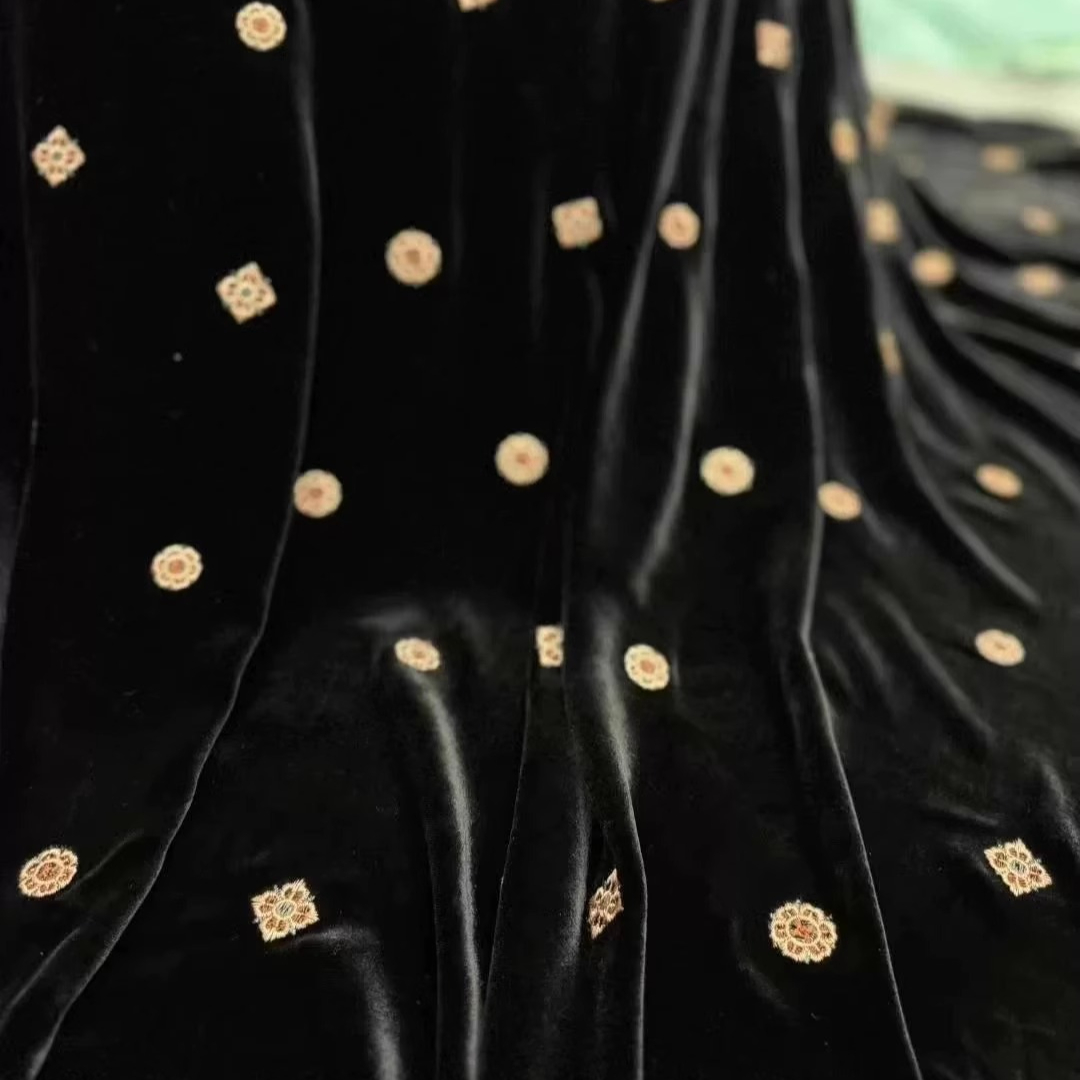 135CM Wide Black Green Embroid - огляд і ціна Sewing Velvet Fabric